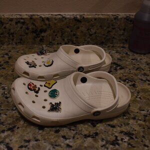 White Unisex Crocs with Jibbitz - M Size 9 W Size 11